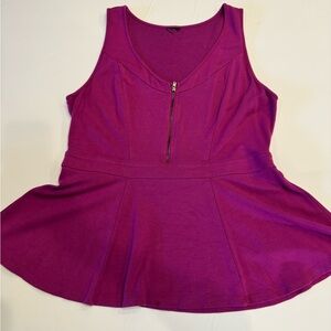 Torrid size 2,plus size peplum zip tank style sleeveless top, jewel tone magenta